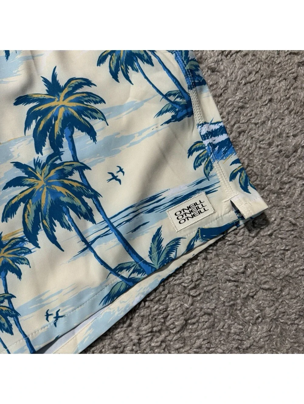 O’Neill Hyperfreak Boardshorts Blue & White Tropical Palm Swim Trunks Mens XL